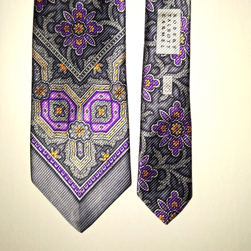 Robert Talbott  Seven Fold Tie # 21/40 NWOT Black Silver Pink Floral EUC